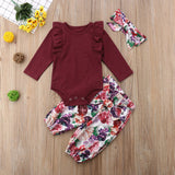 Girls Floral 3-Piece Outfit Set with Headband – Soft Cotton Baby & Toddler Clothing