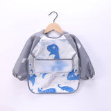 Waterproof Baby Bib with Long Sleeves, Cartoon Design & Crumb Pocket